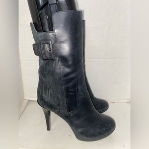 Modern Vintage Black Leather Heel Boots Sz 40